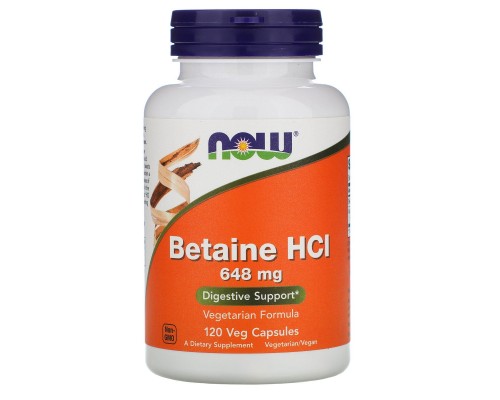 Бетаїн HCL Now Foods (Betaine HCL) 648 мг 120 вегетаріанських капсул