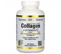 Гідролізовані колагенові пептиди + вітамін С тип 1 і 3 California Gold Nutrition (Hydrolyzed Collagen Peptides + Vitamin C Type I & III) 6000 мг 250 таблеток