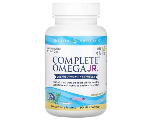 Nordic Naturals, Complete Omega Junior, для дітей віком 6–12 років, зі смаком лимона, 283 мг, 90 міні-капсул