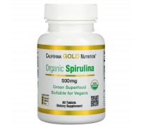 Органическая спирулина California Gold Nutrition (Organic Spirulina USDA Organic) 500 мг 60 таблеток