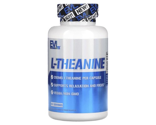 L-Теанин EVLution Nutrition 200 мг, 60 веганских капсул L-Теанин EVLution Nutrition 200 мг, 60 веганских капсул