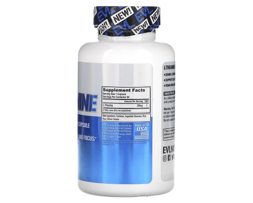 L-Теанин EVLution Nutrition 200 мг, 60 веганских капсул L-Теанин EVLution Nutrition 200 мг, 60 веганских капсул