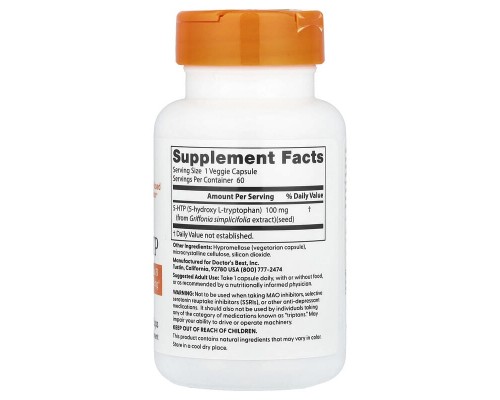 5-HTP (5-гідрокситриптофан) Doctor's Best 100 мг, 60 вегетаріанських капсул