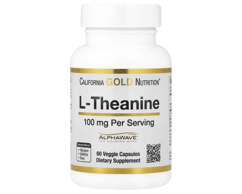 Теанін California Gold Nutrition (L-Theanine AlphaWave) 100 мг 60 вегетаріанських капсул