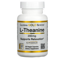 Теанін California Gold Nutrition (L-Theanine AlphaWave Supports Relaxation Calm Focus) 200 мг 60 вегетаріанських капсул