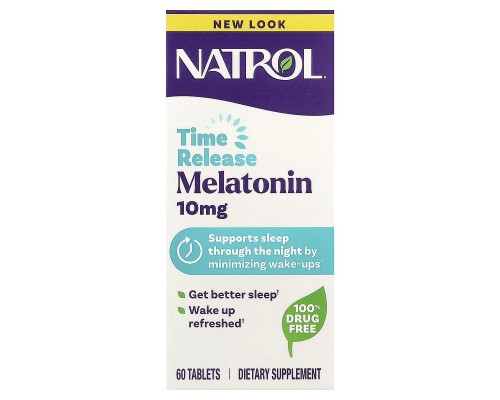 Мелатонин медленное высвобождение Natrol (Melatonin) 10 мг, 60 таблеток Мелатонин медленное высвобождение Natrol (Melatonin) 10 мг, 60 таблеток