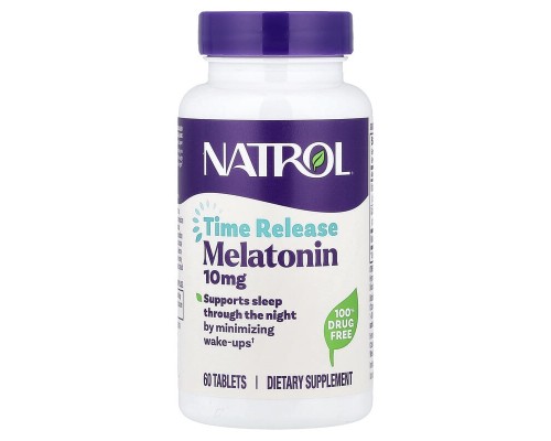 Мелатонин медленное высвобождение Natrol (Melatonin) 10 мг, 60 таблеток Мелатонин медленное высвобождение Natrol (Melatonin) 10 мг, 60 таблеток