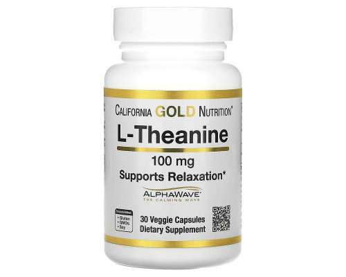 Теанін California Gold Nutrition (L-Theanine AlphaWave Supports Relaxation) 100 мг 30 вегетаріанських капсул
