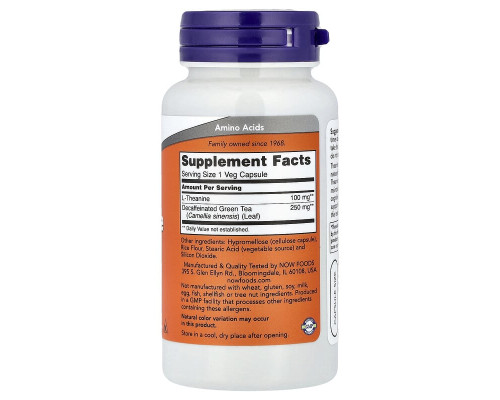 Теанін NOW Foods (L-Theanine Stress Management) 100 мг 90 вегетаріанських капсул