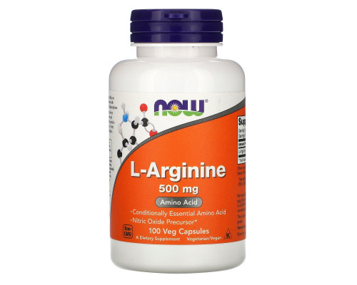 Аргінін Now Foods (L-Arginine) 500 мг 100 капсул