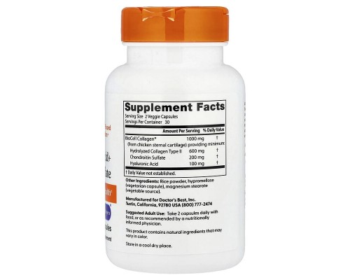 Гіалуронова кислота і хондроїтинсульфат з колагеном BioCell Collagen Doctor's Best 60 рослинних капсул