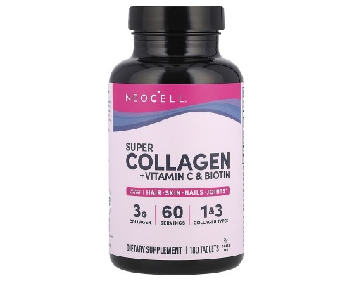 Колаген I і II типу з Вітаміном С і Біотином NeoCell (Super Collagen), 180 таблеток