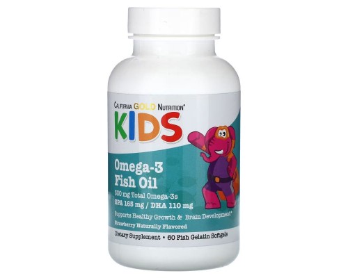 Рыбий жир с Омегой-3 для детей (Omega-3 Fish oil) California Gold Nutrition Kids, 60 капсул со вкусом клубники