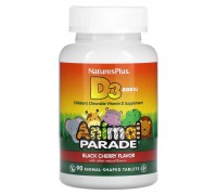 Вітамін D3 для дітей «Animal Parade» Nature's Plus 500 МО, 90 таблеток зі смаком чорної вишні