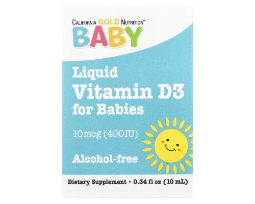 Вітамін D3 у краплях для малюків California Gold Nutrition 10 мкг (400 МО), 10 мл Вітамін D3 у краплях для малюків California Gold Nutrition 10 мкг (400 МО), 10 мл