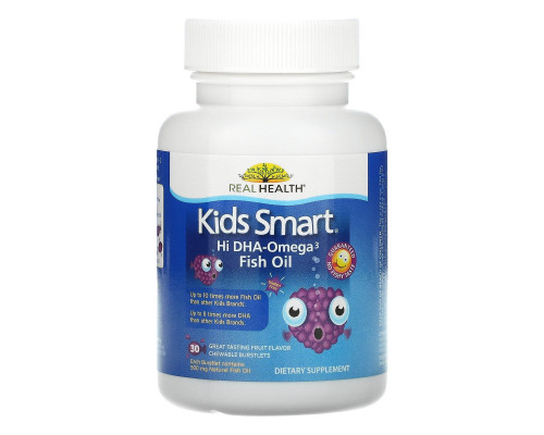 Умные детки, Рыбий жир с высоким содержанием Омега-3, с ягодным вкусом, Bioglan, 30 жевательных дражже.