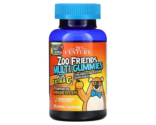 Мультивітаміни Zoo Friends з вітаміном С 21st Century 60 жувальних таблеток зі смаком натуральних фруктів