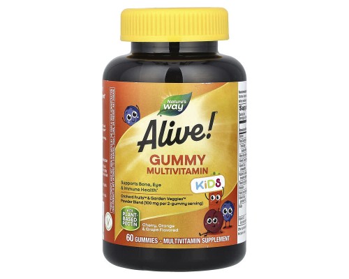 Мультивитамины для детей Alive!Nature's Way 60 жевательных конфет со вкусом вишни, апельсина и винограда Мультивитамины для детей Alive!Nature's Way 60 жевательных конфет со вкусом вишни, апельсина и винограда