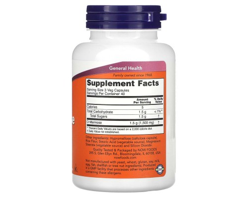 Д-Маноза NOW Foods 500 мг, 120 растительных капсул Д-Маноза NOW Foods 500 мг, 120 растительных капсул