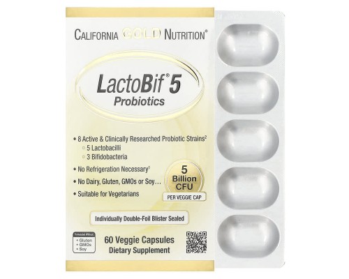 Пробиотики LactoBif California Gold Nutrition 5 млрд КОЕ, 10 вегетарианских капсул