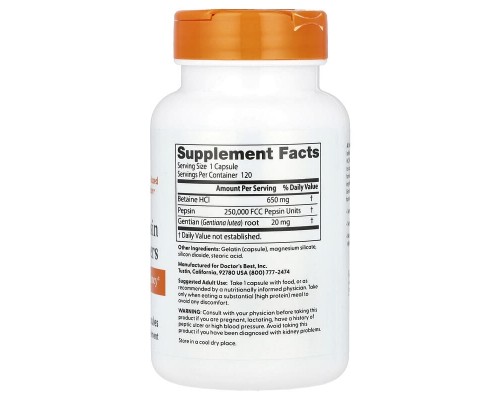 Бетаїн гідрохлорид пепсин та генціані Doctor's Best 120 капсул