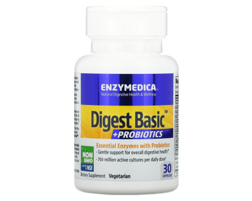 Ферменты и пробиотики, Digest Basic + Probiotics, Enzymedica, 30 капсул