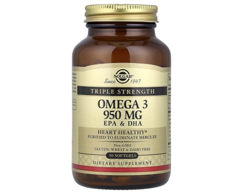 Омега-3 ЭПК и ДГК Solgar, тройной концентрации, 950 мг, 50 капсул