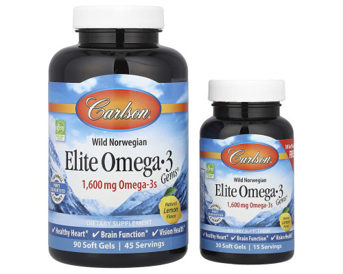 Еліт Омега-3 кислоти з норвезької риби дикого вилову Carlson (Elite Omega-3) 1600 мг, 120 капсул