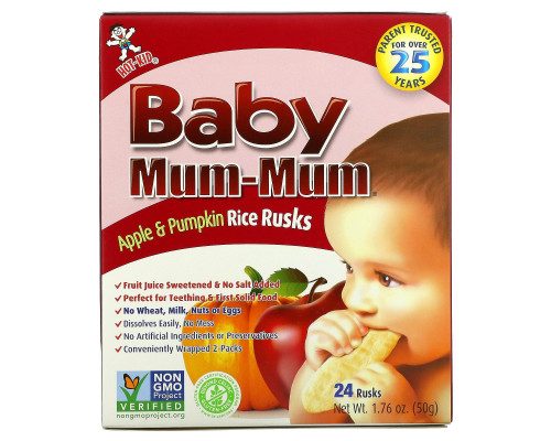 Baby Mum-Mum, рисовые галеты с яблоком и тыквой, Hot Kid, 24 сухарика, 1,76 унции (50 г)