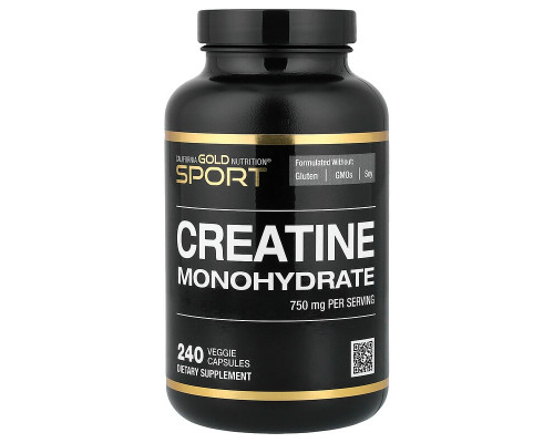 Креатин моногідрат California Gold Nutrition 750 мг, 240 рослинних капсул
