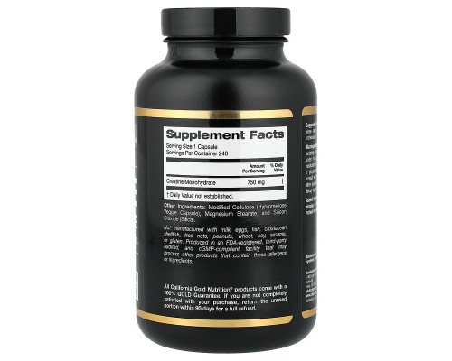 Креатин моногідрат California Gold Nutrition 750 мг, 240 рослинних капсул