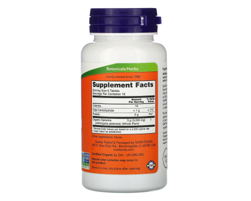 Спіруліна органічна Now Foods (Spirulina Organic) 500 мг 100 таблеток