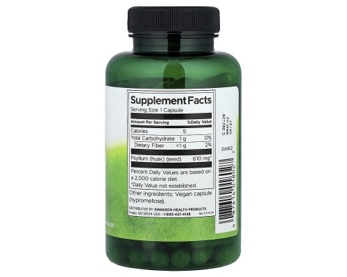 Шелуха подорожника Swanson (Psyllium Husk) 610 мг, 100 вегетарианских капсул Шелуха подорожника Swanson (Psyllium Husk) 610 мг, 100 вегетарианских капсул