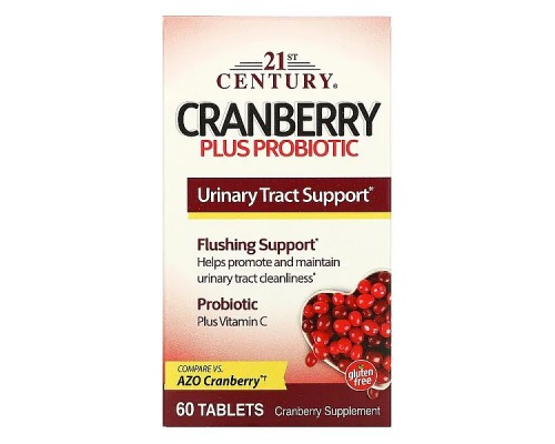 Журавлина с пробіотиками, Cranberry with Probiotic, 21st Century, 60 таблеток