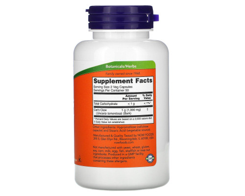 Кошачий коготь Now Foods (Cat`s Claw) 500 мг 100 растительных капсул