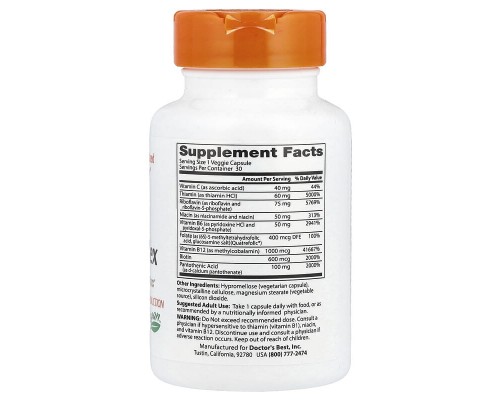 Комплекс активних витаминів групи B з Quatrefolic Doctor's Best 30 вегетаріанських капсул