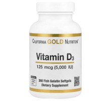 Вітамін Д3 California Gold Nutrition (Vitamin D3) 5000 МО, 360 желатинових капсул