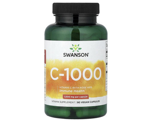 Вітамін С-1000 Swanson із шипшиною, 90 веганських капсул