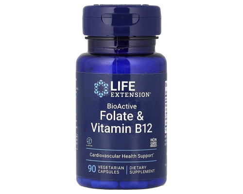 Фолат і вітамін В12 від Life Extension, 90 вегетаріанських капсул
