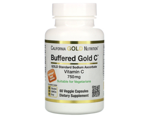 Вітамін C аскорбат натрію буферизований California Gold Nutrition (Buffered Vitamin C) 750 мг 60 рослинних капсул