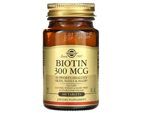 Біотин Solgar 300 мкг, 100 таблеток