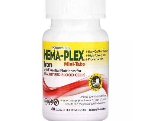 Залізо Natures Plus (Hema-Plex Iron with Essential Nutrients for Healthy Red Blood Cells) 60 міні-таблеток