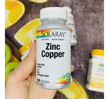 Цинк І Мідь, Zinc Copper, Solaray, 100 Вегетаріанських Капсул