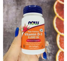 Now Foods, высокоактивный витамин D3, 5000 МЕ, 240 капсул