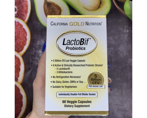 California Gold Nutrition, LactoBif, пробиотики, 5 млрд КОЕ, 60 растительных капсул