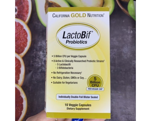 California Gold Nutrition, LactoBif, пробіотики, 5 млрд КУО, 10 вегетаріанських капсул