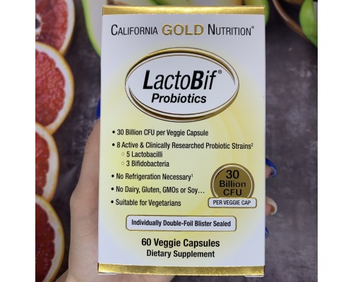 California Gold Nutrition, LactoBif, пробіотики, 30 млрд КУО, 60 вегетаріанських капсул